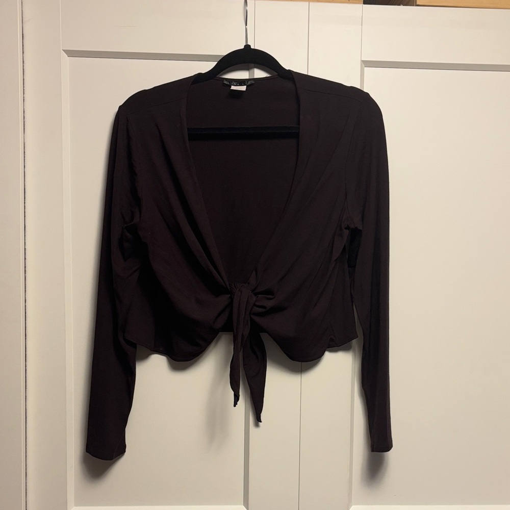 Deep Purplish Brown (almost Black?) Tie-Front Long Sleeve Top